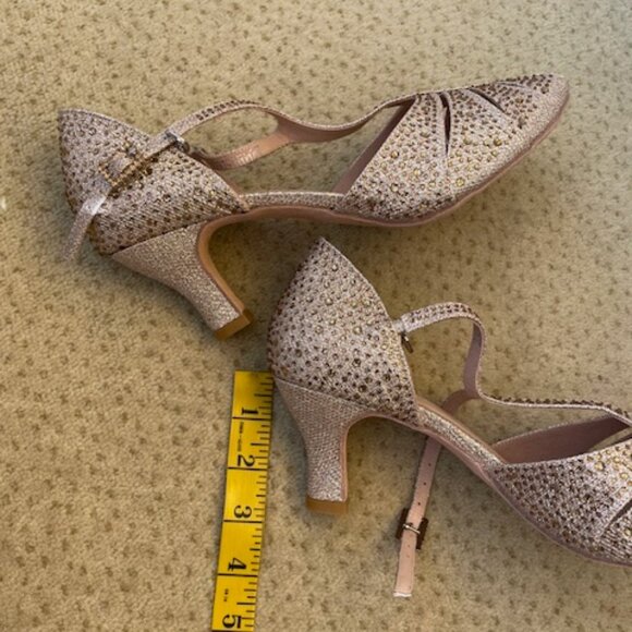 Glitzy Gold Ballroom Dancing shoes suede bottom - Picture 4 of 12